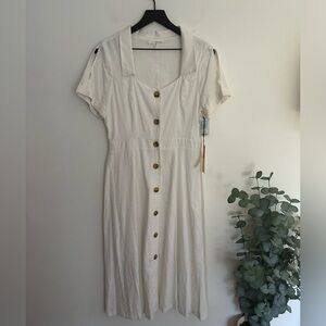 June and Hudson A Line Button Up White Cold Shoulder Midi Dress Womens Large